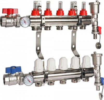 Коллекторный блок с расходомерами, нерж.ст., воздухоотв., дренаж.кран, кроншт 12 выходов WAYS
