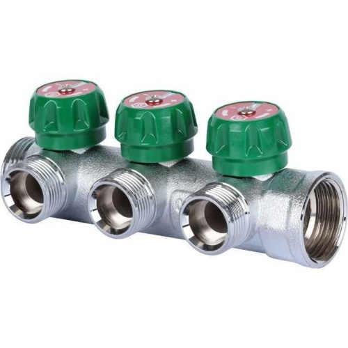 Коллектор распределительный, 1" - 1/2", 3 выхода, плоск уплот, хром Stout