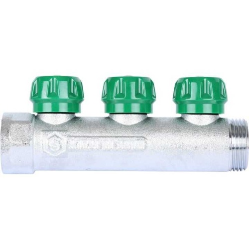 Коллектор распределительный, 1" - 1/2", 3 выхода, плоск уплот, хром Stout