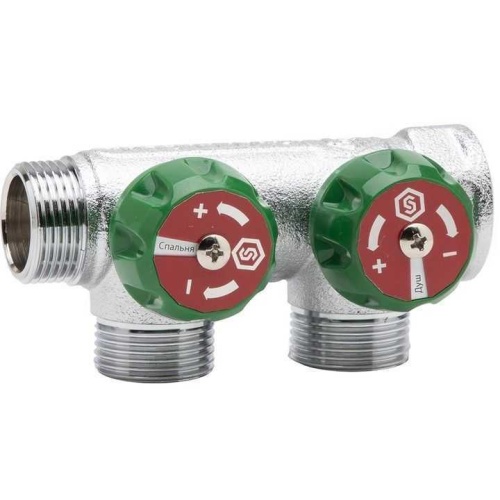 Коллектор регулирующий, евроконус, 3/4" - 3/4", 2 выхода хром Stout