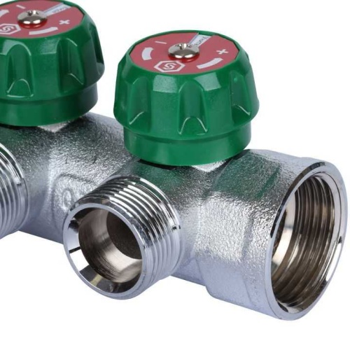 Коллектор распределительный, 1" - 1/2", 3 выхода, плоск уплот, хром Stout