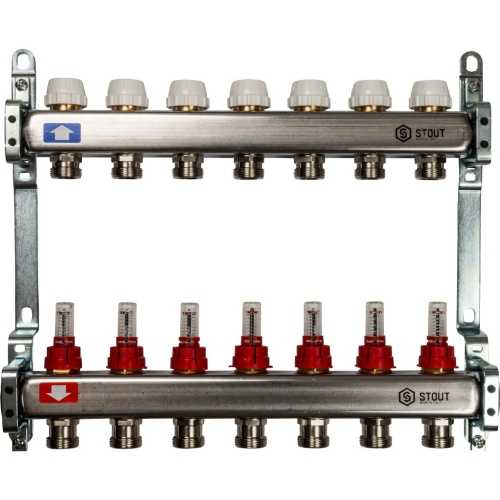 Коллектор из нерж стали с расходомерами на 7 выходов Stout