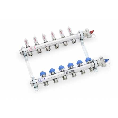 Коллектор распределительный HLV на 12 контуров Рехау ( нерж.сталь)