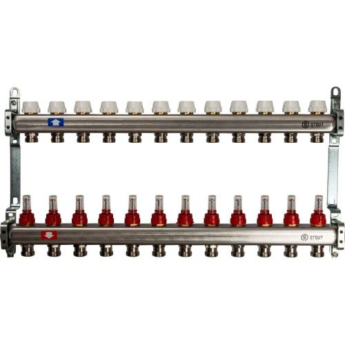 Коллектор из нерж стали с расходомерами на 12 выходов Stout