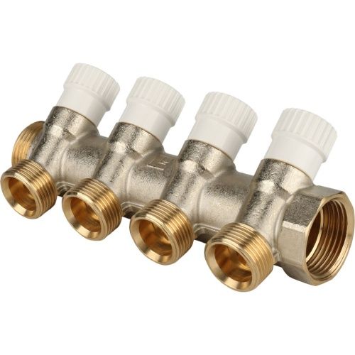 Коллектор распределительный, "евроконус" 1" - 3/4", на 4 выхода никель Stout