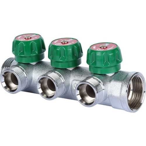 Коллектор распределительный, 1" - 1/2", 3 выхода, плоск уплот, хром Stout