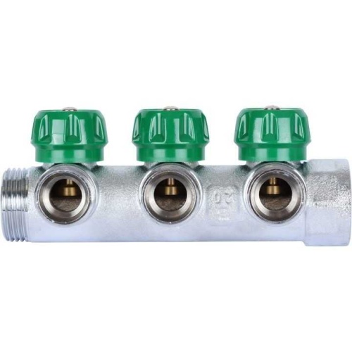 Коллектор распределительный, 1" - 1/2", 3 выхода, плоск уплот, хром Stout