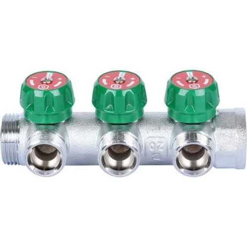 Коллектор распределительный, 1" - 1/2", 3 выхода, плоск уплот, хром Stout